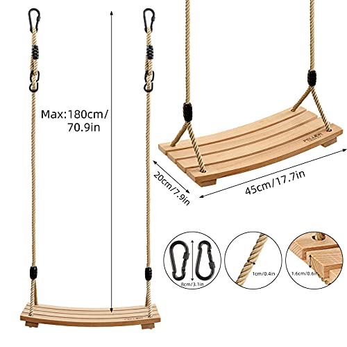 PELLOR Wooden Tree Swing Seat for Children & Adults - Burlywood, 17.7x7.9 inches, Indoor & Outdoor Rope Swing
