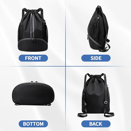 Large Capacity Drawstring Backpack with Shoe Compartment - Water-Resistant Gym Bag