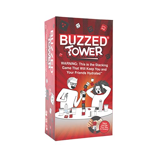 Relatable Buzzed Tower Stack-and-Sip Drinking Card Game for Adults — Includes 30 Blocks & 180 Cards