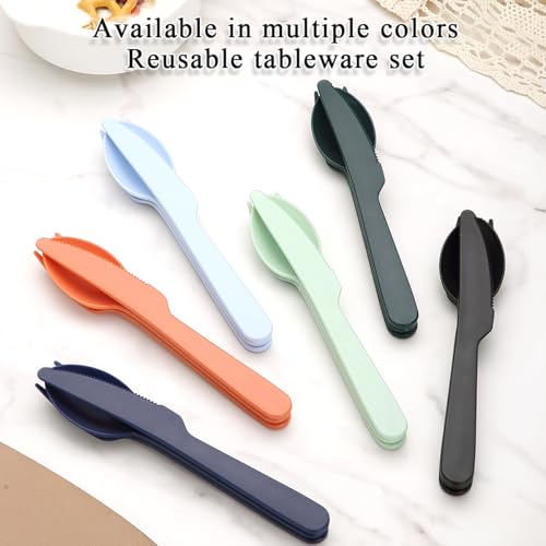 Travel Utensils Set for 6 - Compact Reusable Cutlery with Colors