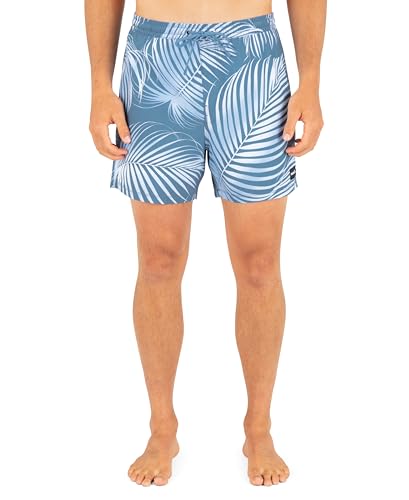 Hurley Men's 4-Way Stretch Boardshorts with Compression Liner - Large Grey Teal Leaf Print