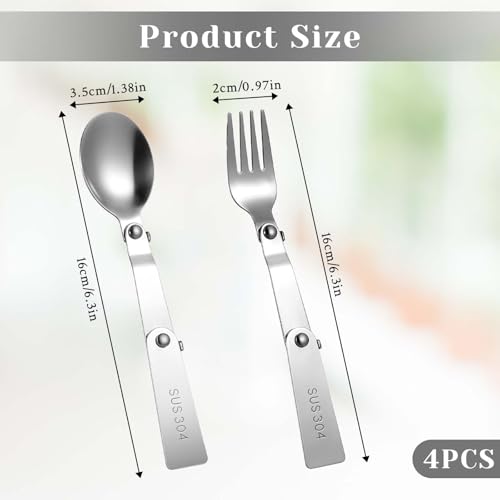 Portable Stainless Steel Cutlery Set - 4 Pcs Foldable Forks & Spoons