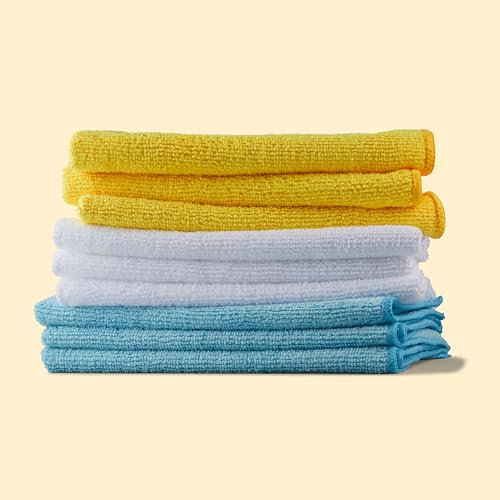 Blue/White/Yellow 48-Pack Microfiber Cleaning Cloths - Highly Absorbent & Scratch-Free