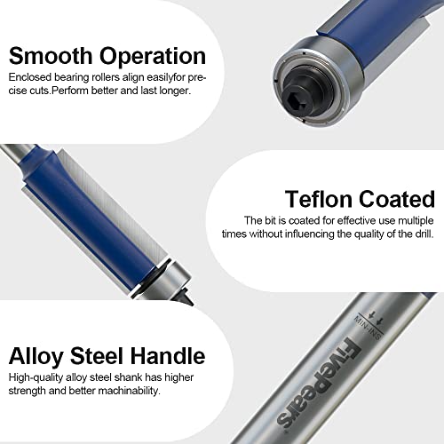 FivePears Flush Trim Router Bits 1/4 Inch Shank, 1/4 Inch Cutting Diameter, 3/4 Inch Cutting Height, Bottom Bearing Flush Straight Cut Trim Router Bit for Woodworking.