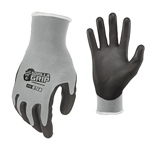 Gorilla Grip Work Gloves, Never Slip Maximum Grip All-Purpose, Gloves for Men, Superior in Wet, Dry, Oily Conditions, Polymer Palm, Small Size, 15 Pairs, Grey| 25945-25