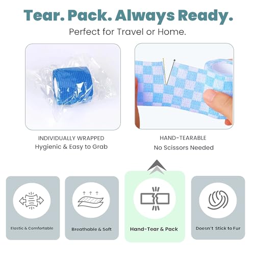 Self-Adhesive Pet Bandage - 6 Rolls, 2 Inch, Assorted Colors - Animals