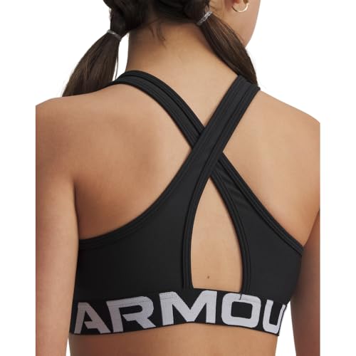 Under Armour Kids Cross-Back Mid-Impact Sports Bra Large Black White - Big Kid Athletic Support