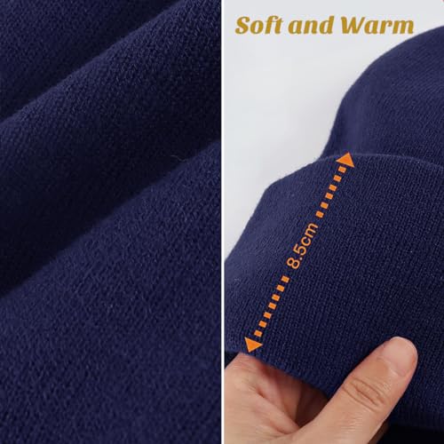 Satin Lined Slouchy Beanie for Women - Soft Knit Winter Hat - Navy Blue