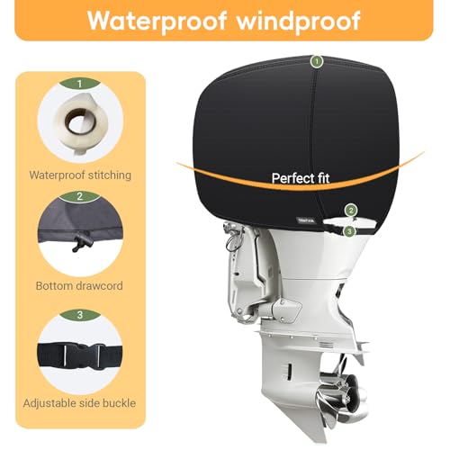 Waterproof Outboard Motor Cover - 600D Heavy Duty Engine Shield, 25-50 HP