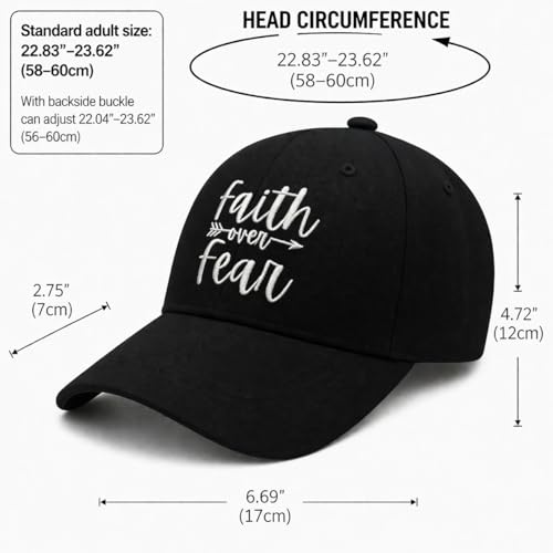 Faith Over Fear Christian Baseball Cap Embroidered Hat Black White - Religious Gift