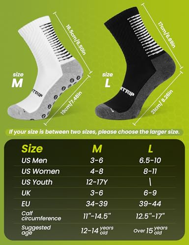 Grip Soccer Socks for Men - Anti-Slip, Medium - Black & White