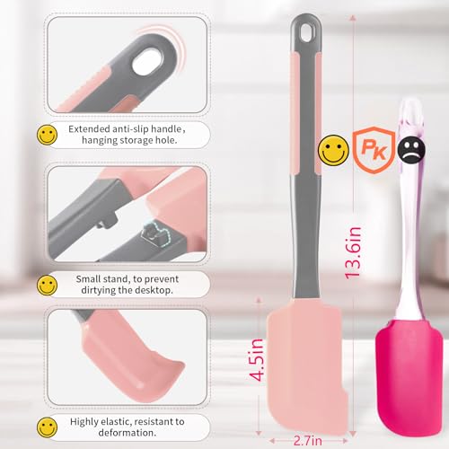 Extra Long Silicone Pastry Brush & Spatula Set - Pink