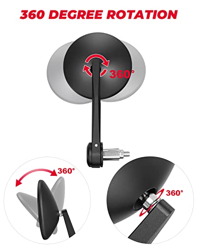 KEMIMOTO Motorcycle Bar End Mirrors - 360° Adjustable Billet Aluminum Handlebars for Harley, Cruiser, Sportster, Dyna