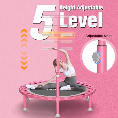 Foldable Mini Trampoline - 40" Rebounder with Adjustable Bar - Pink