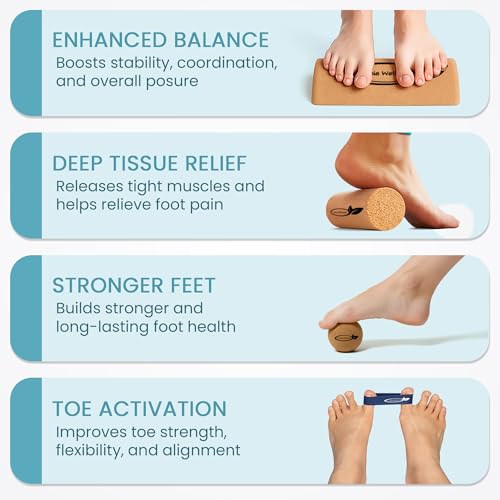 Natural Cork Balance Board Set for Feet & Ankles – Balance Trainer & Self Massage Kit