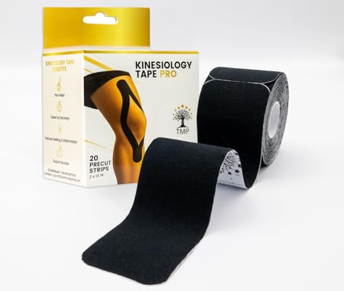 Precut Kinesiology Tape - 20 Waterproof Muscle Support Strips, Black
