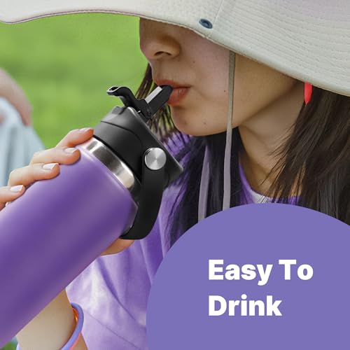 Blue Hydroflask Wide Mouth Dust Cover Lid with Straw for 12-64 oz Water Bottles