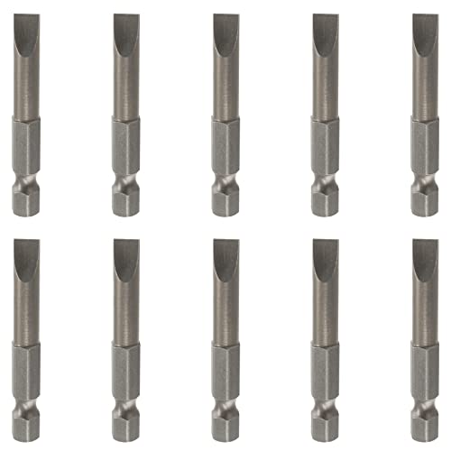 10 Pcs SL6 Magnetic Slotted Screwdriver Bits S2 Steel Flat Head Screwdriver Bits with 1/4 Inch Hex Shank, 2 Inch Length