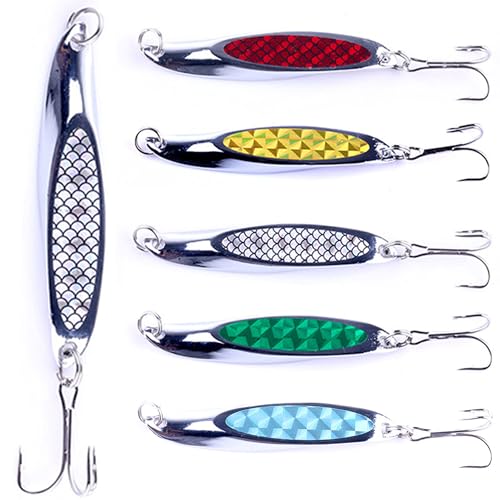 LURESMEOW Fishing Spoons Lures Set - 7cm 21g, 5 Colors for Bass Trout Walleye Saltwater
