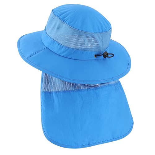 Kids UPF 50+ Wide Brim Sun Hat with Neck Flap - 3-7 Years Blue