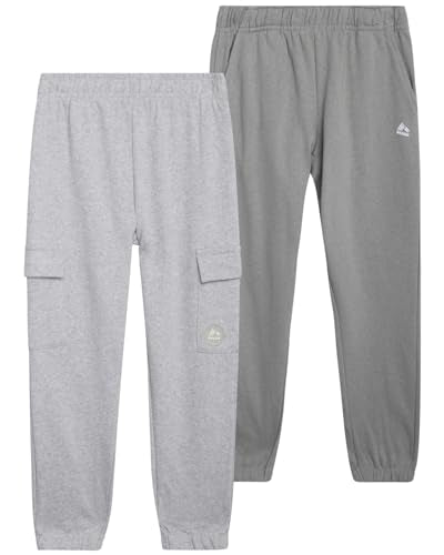 RBX Boys Sweatpants 2-Pack Soft Fleece Joggers Elastic Waist Pockets Light Grey Heather 14-16