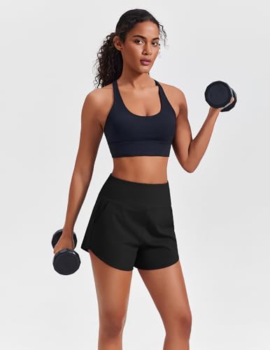 PINSPARK Women's 3.5" Black Athletic Running Shorts - Medium, Unlined Workout Shorts