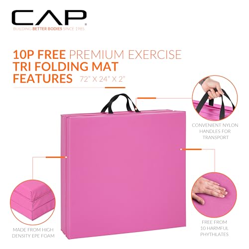 Folding Exercise Mat - Extra Thick 2-Inch Foam, Durable & Non-Toxic - Pink