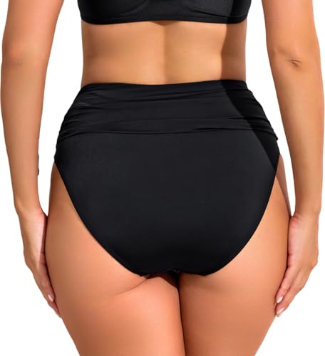 High Waisted Full Coverage Bikini Bottoms - Tummy Control, 3X-Large Black