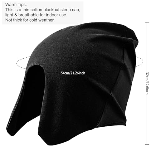 Beisto Sleeping Cap with Eye Mask - Black, Windproof Warm Nightwear for Elderly, Postpartum & Migraine Sleep