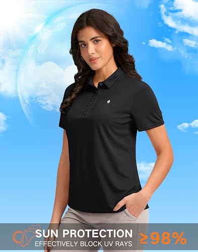 Women's Black Large Golf Polo Shirt Short Sleeve Moisture-Wicking Collared Top