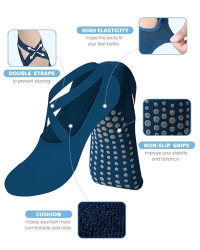 AURUZA Pilates Grip Socks for Women Non Slip Skid Yoga with Grips