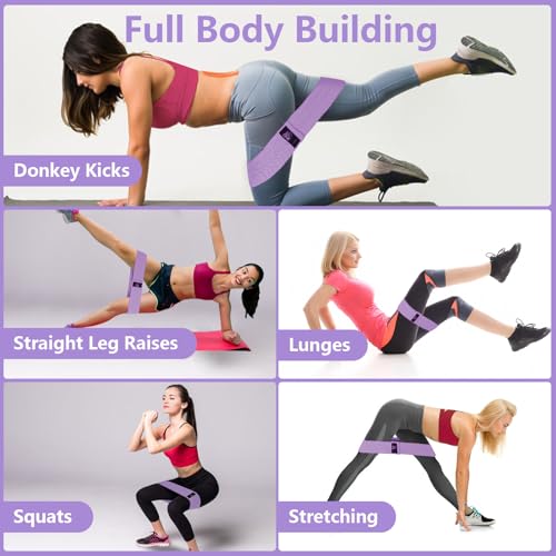CFX Resistance Bands Set for Workout, Non-Slip Fabric Booty Bands with 3 Levels, Dark Purple & Purple