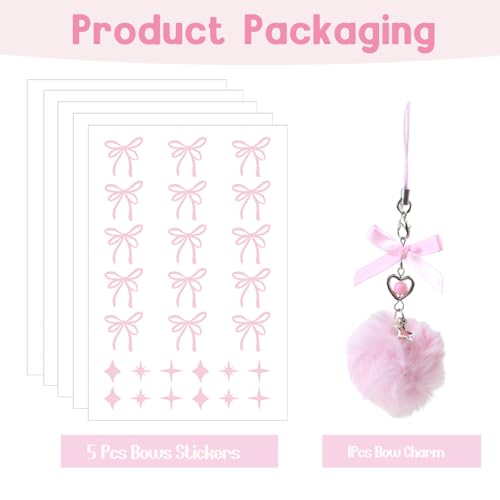 Ceoyiler Pink Bow & Star Owala Bottle Sticker - Waterproof Decor (2 Designs, 4.3 x 6.2 in) - Variation Pink