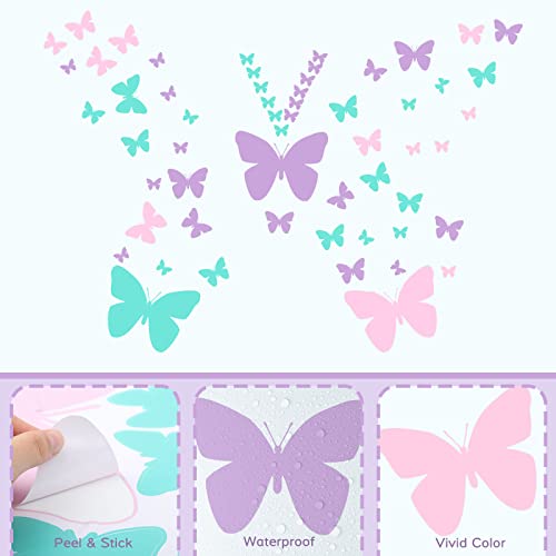 Butterfly Wall Decals Purple Pink Blue Butterfly Wall Sticker Peel and Stick Wall Art Sticker Decals for Nursery Girls Kids Bedroom Living Room Bathroom Kitchen Decor