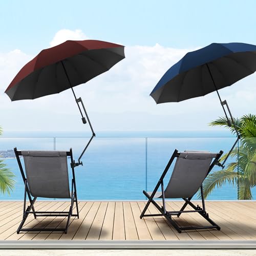 UPF 50+ Beach Umbrella with Adjustable Universal Clamp - Black
