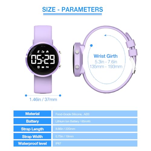 Kids Digital Pedometer Watch - Purple Fitness Tracker with Alarm