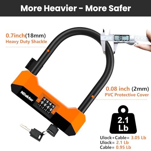 NDakter Heavy Duty Bike U Lock with 5FT Steel Cable - Medium Orange