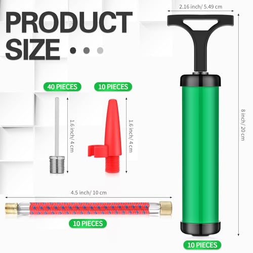Reginary 10 Pack 8 Inch Manual Ball Pump Kit with Green Hollow Style Nozzles