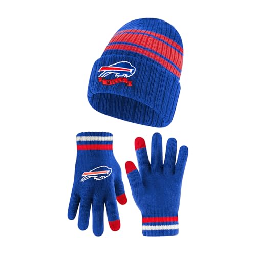Youth NFL Buffalo Bills Team Stripe Winter Beanie Hat & Touch Screen Gloves - One Size