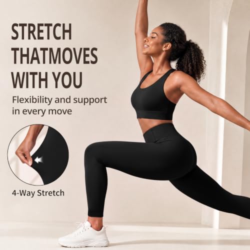 Hmuuo 3 Pack High Waist Tummy Control Yoga Leggings for Women - Large-X-Large, Black