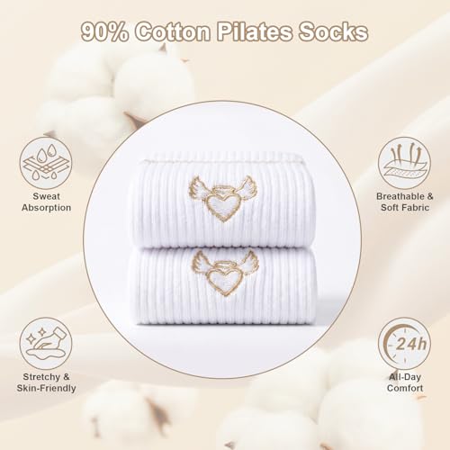 Non-Slip Grip Pilates Socks for Women - 2-Pack Beige Love