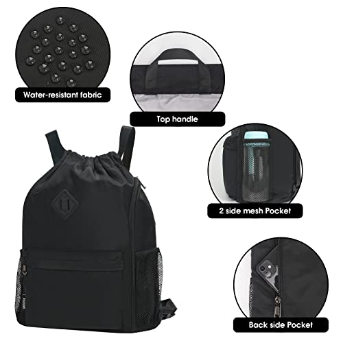 Drawstring Backpack with Shoe Compartment - Water-Resistant Gym Bag