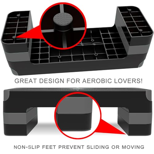 Adjustable Aerobic Step Platform with 4 Risers - Grey