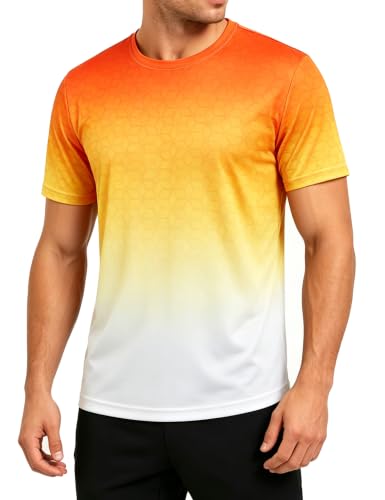Men's Athletic Running T-Shirt - Dry Fit Moisture Wicking - Medium Gradient Orange