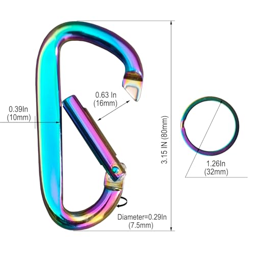 Colorful Carabiner Clip - 3" Aluminum D-Ring with Keyring (2PCS)