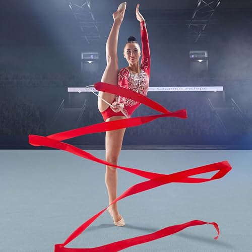 2pcs Rhythmic Gymnastics Ribbon Wands - 78.7 Inch Dance Streamers - Red