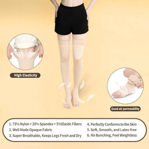 Small Beige Myshear Medical Compression Stockings 20-30 mmHg Thigh High Support Socks