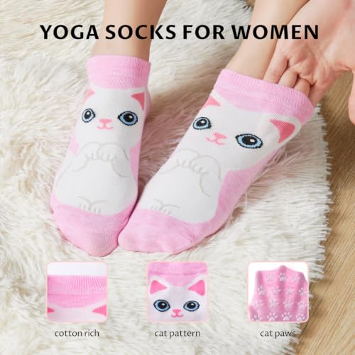 WANZHIHUI 2# 5 Pack Non Slip Cat Grip Socks for Women Girls Yoga Pilates Slippers