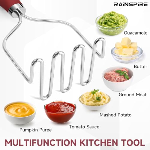 Stainless Steel Potato Masher with Non-Slip Handle - Red