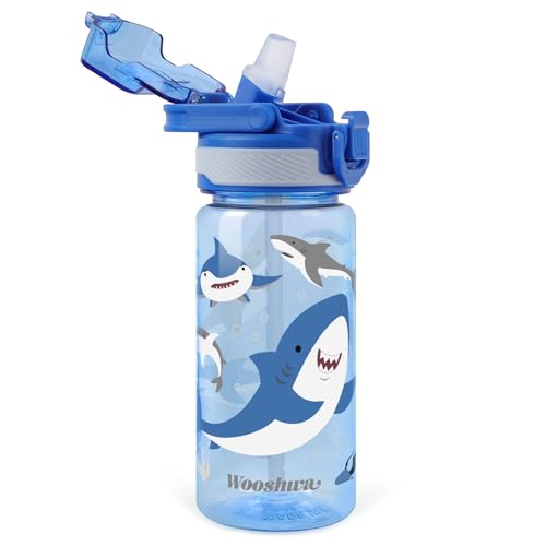 16 oz Kids Water Bottle with Straw - Shark Design